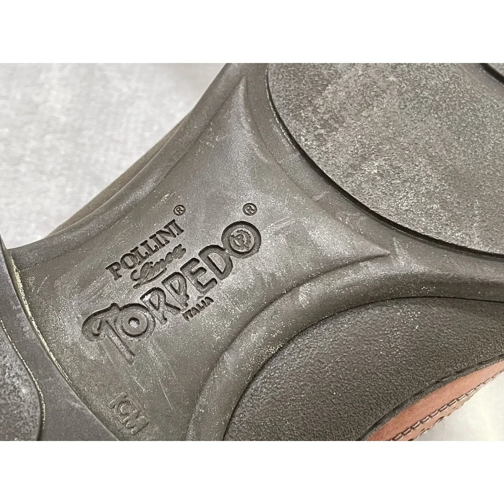 Pollini Linea Torpedo Men's 10 Cognac Leather Wingtip Brogue Oxfords Italy